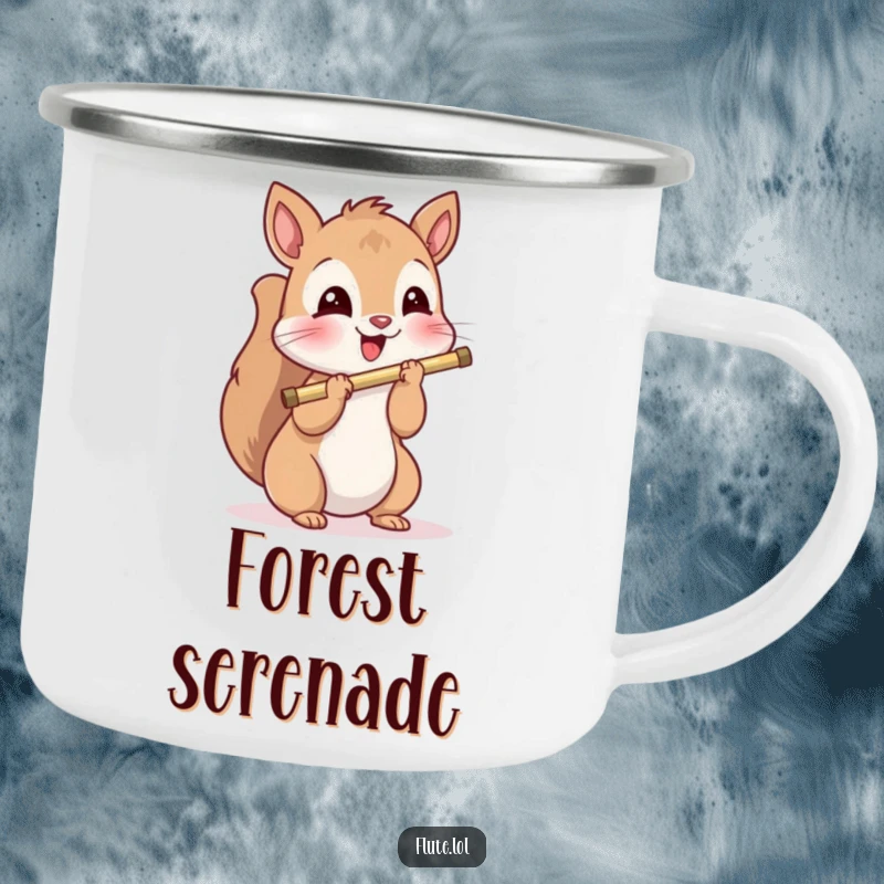Funny, playful squirrel holding a flute, ideal for enjoying drinks outdoors on this durable funny camping mug.
