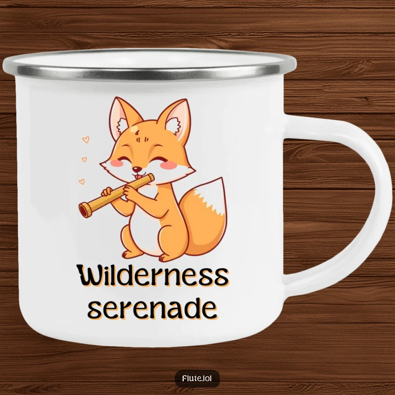 Funny, cheerful fox playing a flute, ideal for enjoying drinks outdoors on this durable funny camping mug.