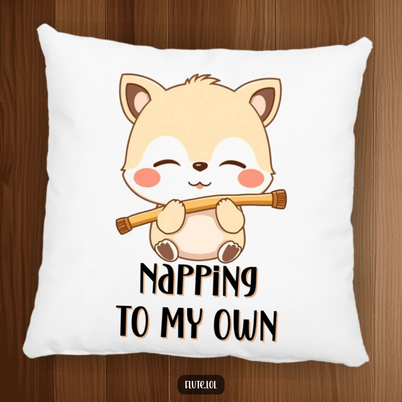 Funny pillow featuring a blissful animal with closed eyes, gently blowing into a flute, offering soft, musical serenity.