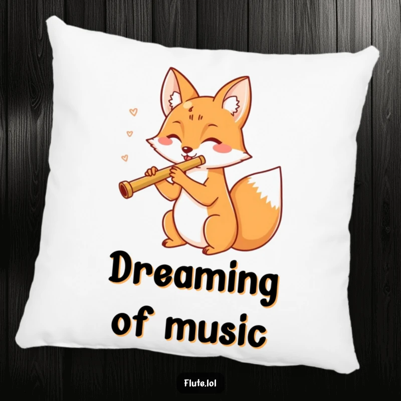 Funny cheerful fox merrily blowing into a flute, a cozy and musical addition to any pillow collection.