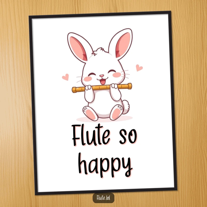 Funny, joyful rabbit playing a flute with bright, happy eyes, a delightful musical scene for digital art prints.