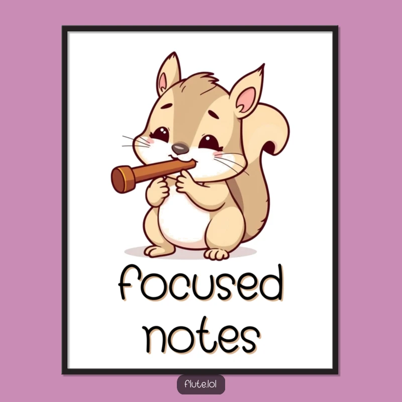 Funny Determined Squirrel Flute Digital Art: Motivational Wall Decor, an Instant Funny Gift