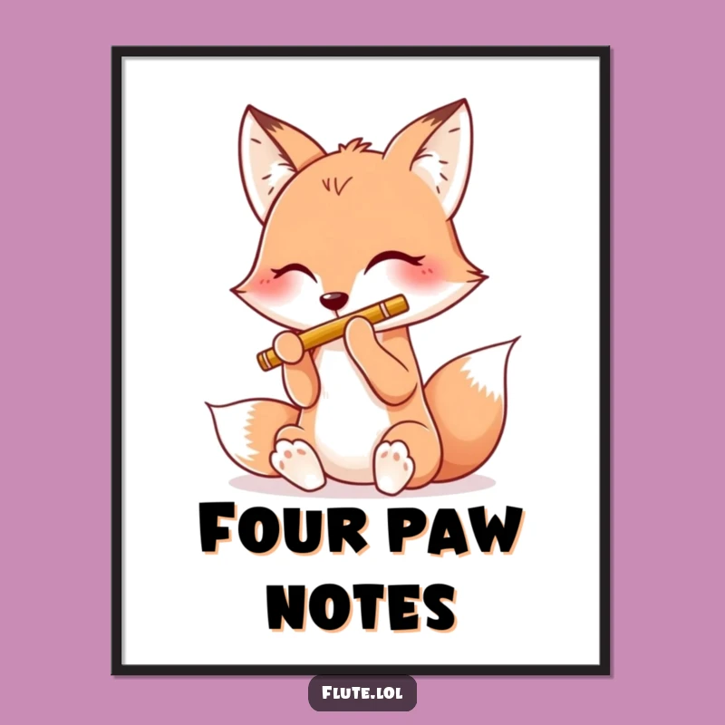Funny Happy Fox Flute Digital Art: Joyful Wall Decor, an Instant Funny Gift Download