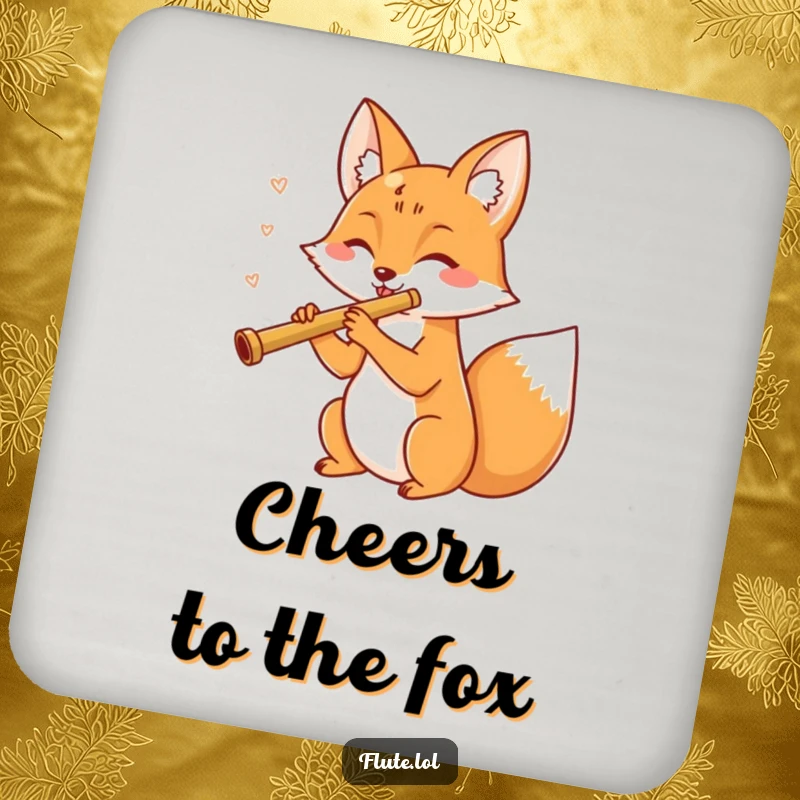 Funny, cheerful fox playing a flute, adding musical charm while protecting surfaces on this funny drink coaster.