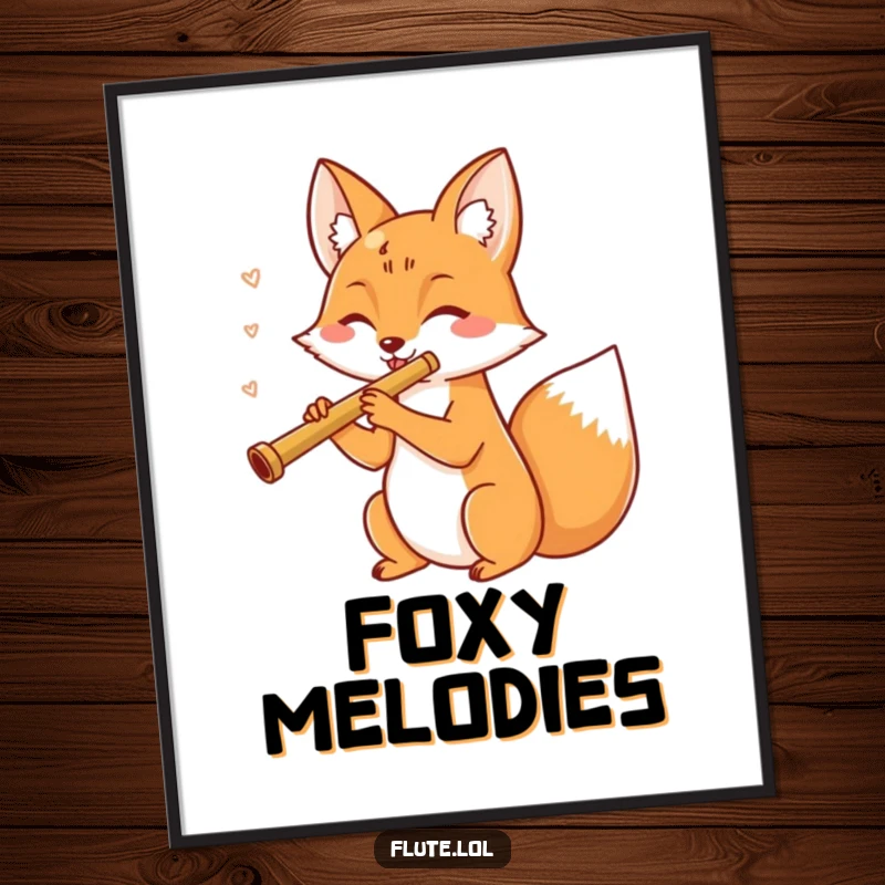 Funny, cheerful fox merrily playing a flute, creating a whimsical musical scene on this inspirational poster.