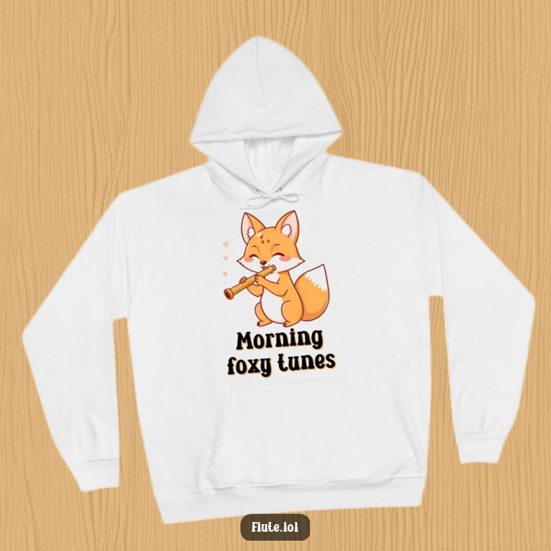 Cheerful fox merrily blowing into a flute, exuding joyful musical energy on this cozy funny hoodie.