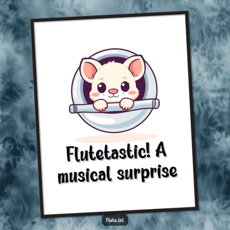 Funny Free Printable Wall Art: Playful animal peeking out from a large, shiny flute, adding whimsical decor.