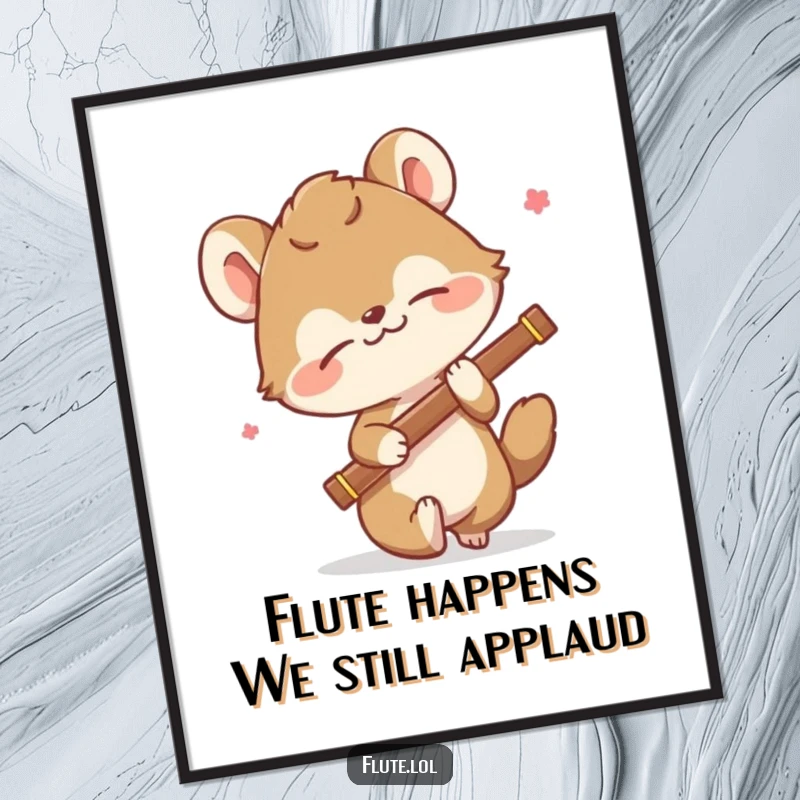 Funny Free Printable Wall Art: Animal comically tripping over a flute, adding humorous and quirky decor.