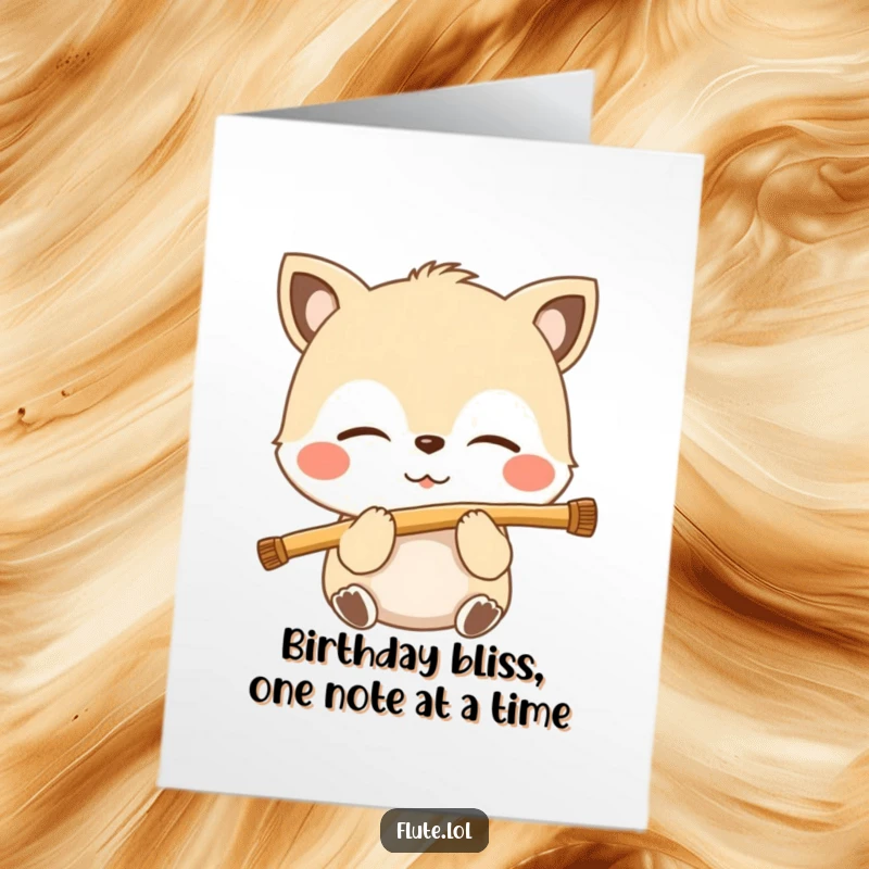 Funny Free Printable Birthday Card: Happy animal with eyes closed, blissfully blowing into a flute.