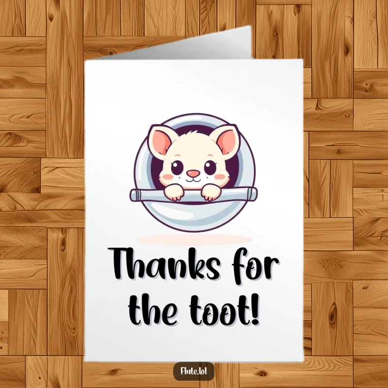 Funny Free Printable Thank You Card: Whimsical animal peeking from a shiny flute, delivering your heartfelt thanks.