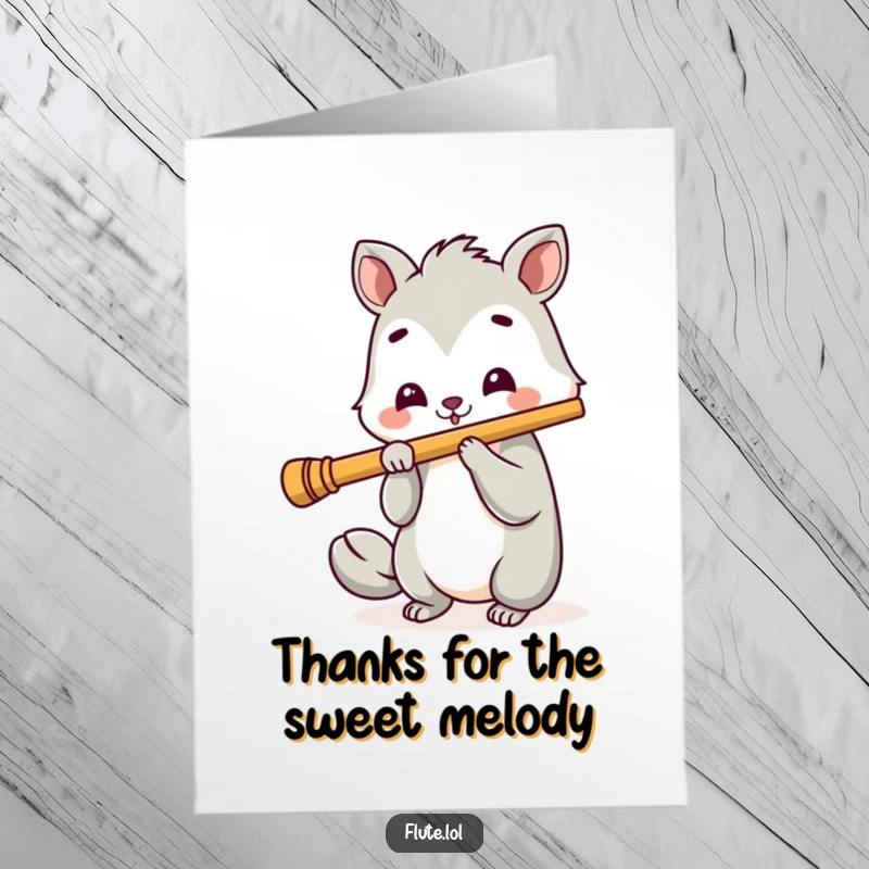 Funny Free Printable Thank You Card: Smiling animal playing a long flute, sending musical gratitude your way.