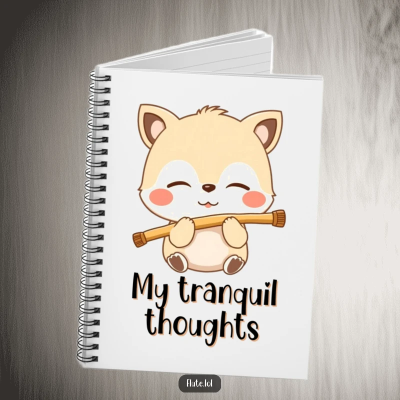Funny notebook featuring a blissful animal with closed eyes, gently blowing into a flute, perfect for capturing serene thoughts.