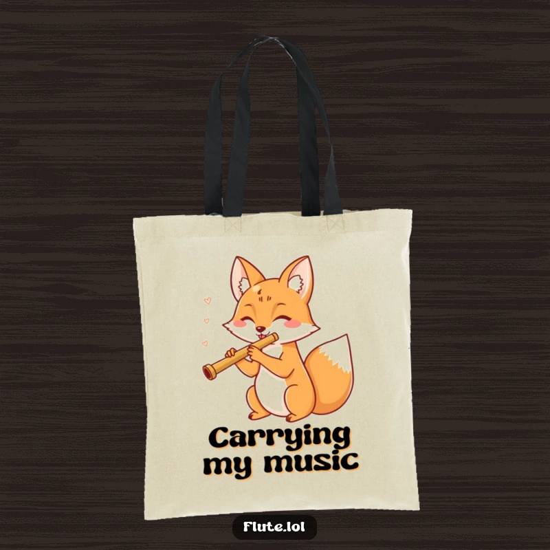 A cheerful fox merrily playing a flute, perfect for carrying music sheets or daily essentials on this tote bag.
